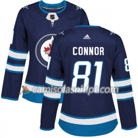 Camisola Winnipeg Jets Kyle Connor 81 Adidas 2017-2018 Navy Azul Authentic - Mulher